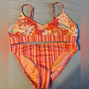 Roxy Girls Swimming suit Floral Striped Bikini Set Size 12